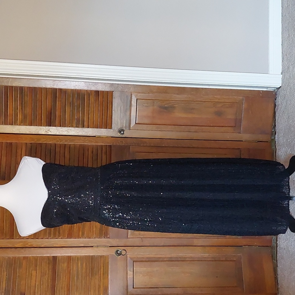 Black Luxe City Chic Strapless Pleated Sequin Dress Sz 18